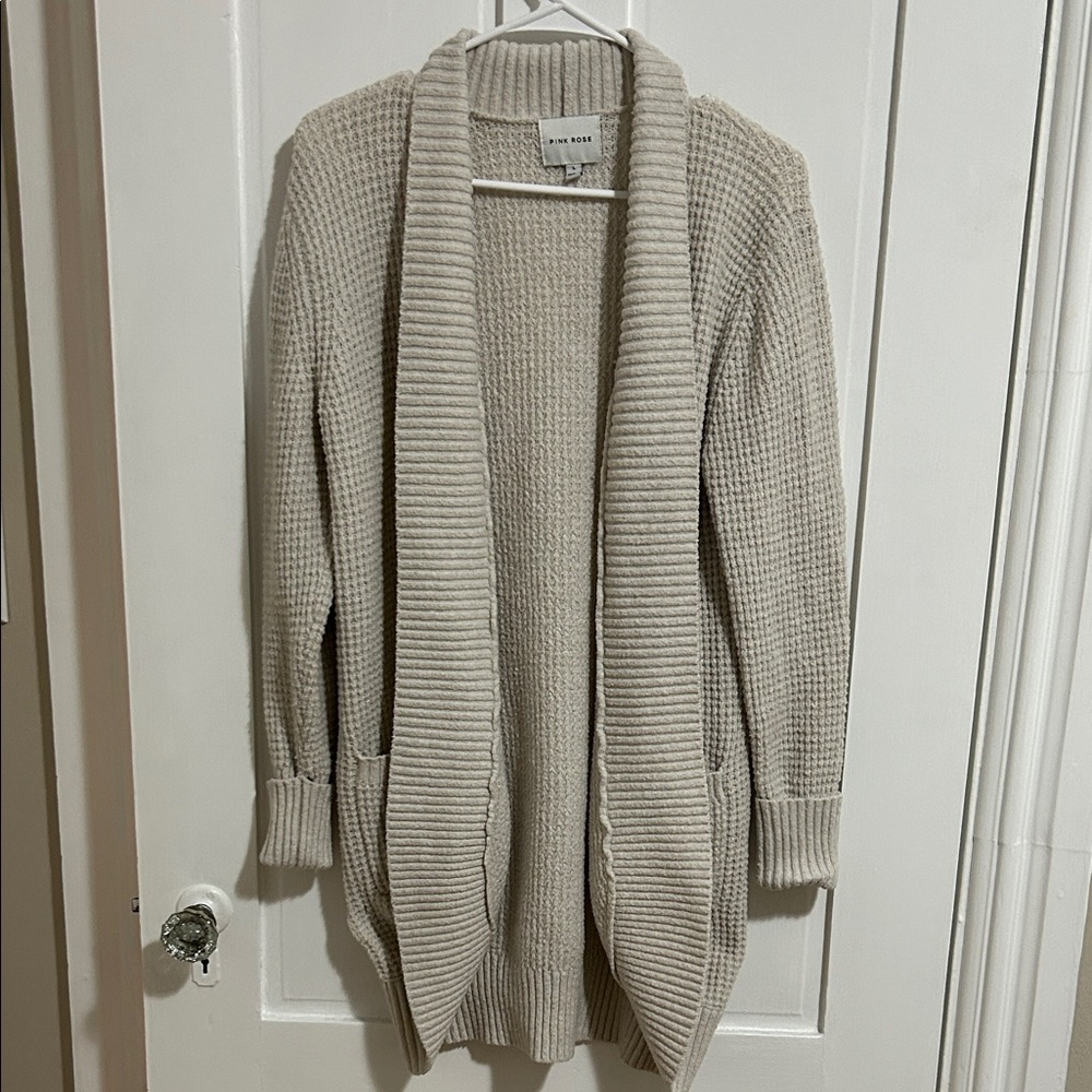 Pink Rose Cream Knit Cardigan